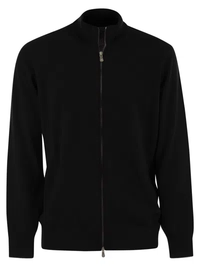 Brunello Cucinelli High-necked Cashmere Cardigan With Zip In Black