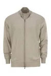 Brunello Cucinelli Men High-necked Cashmere Cardigan With Zip In Light Beige
