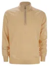 Brunello Cucinelli High-necked Cashmere Sweater With Zip Opening In Neutral