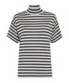 Brunello Cucinelli Sparkling Stripe Turtleneck Sweater In Cashmere And Silk In White