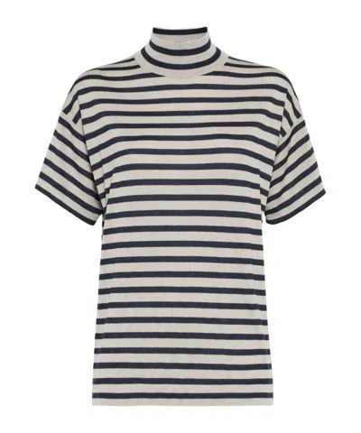 BRUNELLO CUCINELLI BRUNELLO CUCINELLI STRIPED ROLL NECK KNITTED TOP