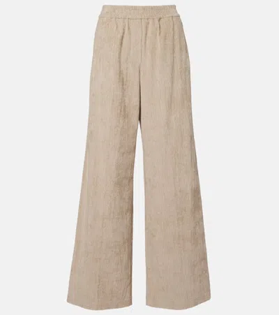 Brunello Cucinelli High-rise Cotton Corduroy Wide-leg Pants In Neutral