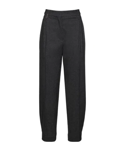 Brunello Cucinelli High Rise Flannel Straight Pants In Black