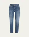 Brunello Cucinelli Embellished Skinny Cotton Jeans With Contrast Stitching In Blue