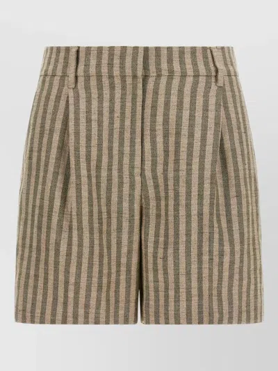 Brunello Cucinelli High Rise Striped Linen Bermuda Shorts In Green