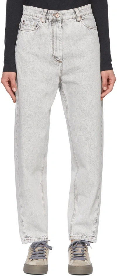 Brunello Cucinelli High-rise Tapered Jeans In Gray
