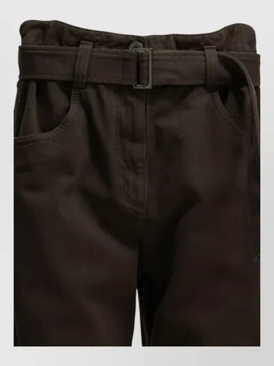 Brunello Cucinelli High Rise Wide Leg Belted Jeans In Brown