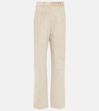 Brunello Cucinelli High-rise Wide-leg Corduroy Pants In Beige
