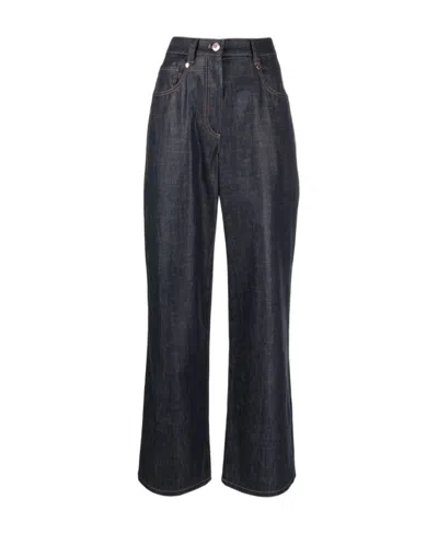 Brunello Cucinelli High-rise Wide-leg Cotton Jeans In Blue