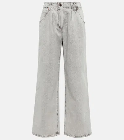 Brunello Cucinelli High-rise Wide-leg Jeans In Stone Denim