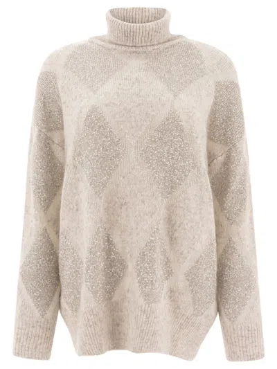 Brunello Cucinelli High Turtleneck Knitwear In Neutral
