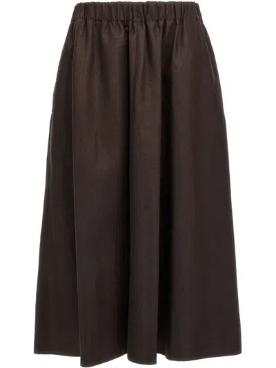 BRUNELLO CUCINELLI HIGH WAIST BROWN LINEN MIDI SKIRT