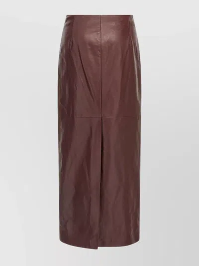 Brunello Cucinelli High Waist Column Skirt With Back Slit In Brown