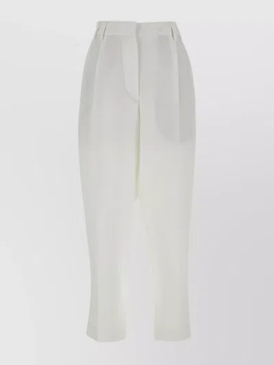 Brunello Cucinelli High Waist Cropped Trousers With Pleated Front In White
