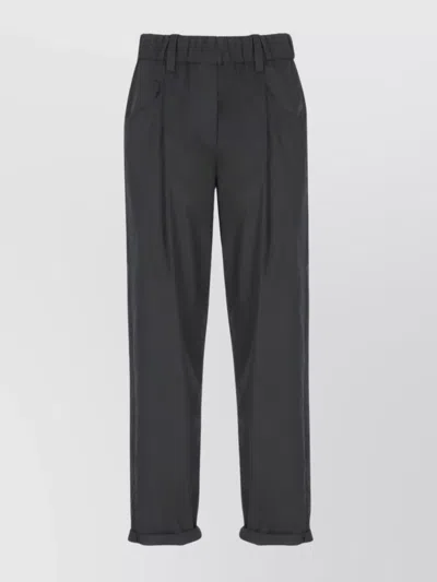 Brunello Cucinelli High Waist Elastic Waistband Straight Trousers In Black