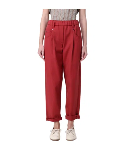 Brunello Cucinelli High Waist Straight Leg Trousers In Red