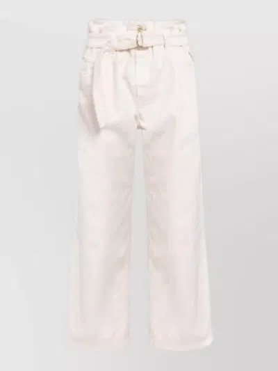 Brunello Cucinelli High Waist Wide Leg Cropped Jeans Belt In White