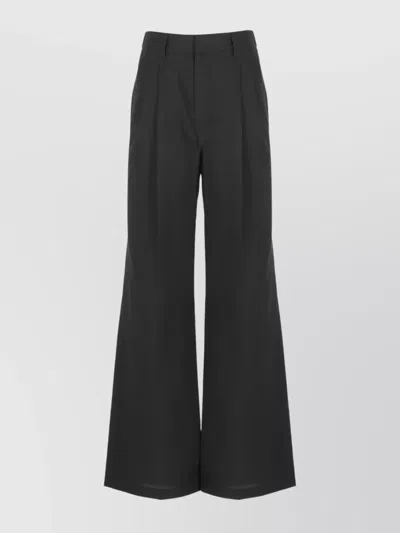 Brunello Cucinelli High Waist Wide-leg Pleated Cotton Pants In Black