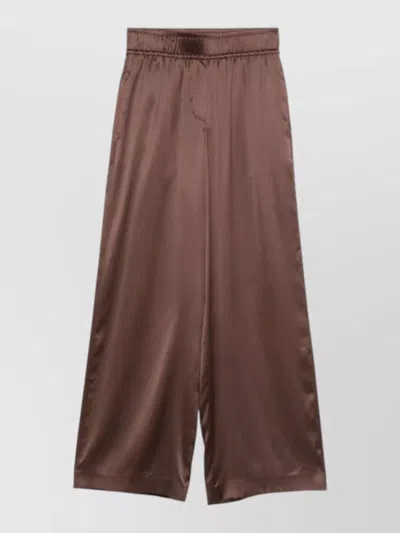 Brunello Cucinelli High Waist Wide Leg Satin Trousers In Brown