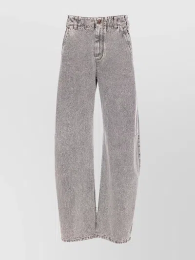 Brunello Cucinelli High Waist Wide Leg Trousers With Belt Loops In Gray