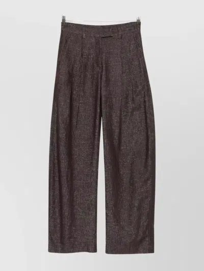 BRUNELLO CUCINELLI HIGH WAIST WIDE LEG TROUSERS WITH METALLIC EFFECT