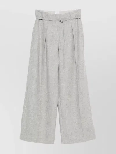 Brunello Cucinelli High Waist Wide Leg Trousers With Pockets In Gray
