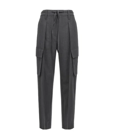 Brunello Cucinelli High-waisted Cargo Trousers In Gray