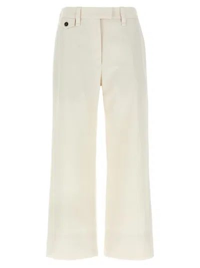 Brunello Cucinelli High-waisted Cotton-linen Pants With Monile Back Detail In White