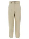 Brunello Cucinelli High-waisted Cotton-linen Trousers With Adjustable Belt In Neutral