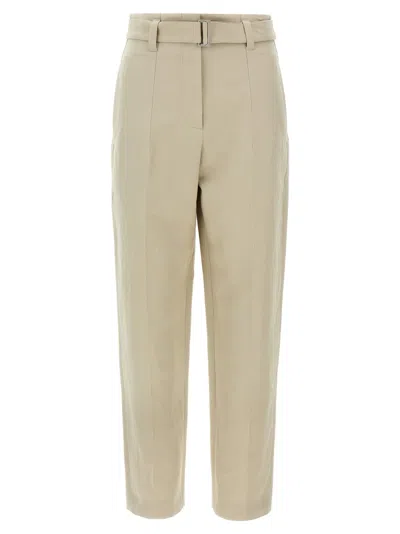 Brunello Cucinelli High-waisted Cotton-linen Trousers With Adjustable Belt In Neutral