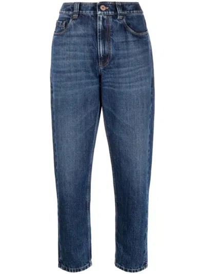 Brunello Cucinelli High-waisted Cropped Denim Trousers With Classic Blue Wash
