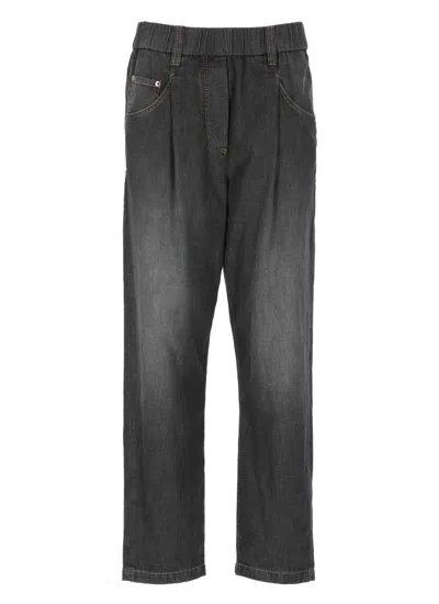 Brunello Cucinelli High-waisted Grey Jeans With Jewel Detailing In Black