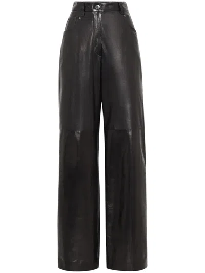Brunello Cucinelli High-waisted Leather Trousers In Black