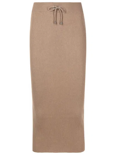 Brunello Cucinelli High-waisted Ribbed Skirt In Brown