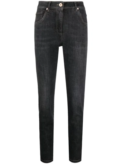 Brunello Cucinelli Black High-rise Skinny Jeans In Grey
