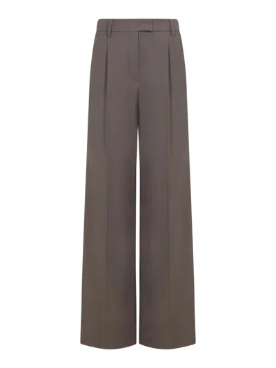 Brunello Cucinelli High Waisted Viscose And Linen Trousers In Brown