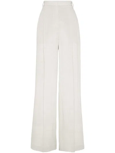 Brunello Cucinelli High-waisted Wide-leg Trousers With Concealed Fastening In White
