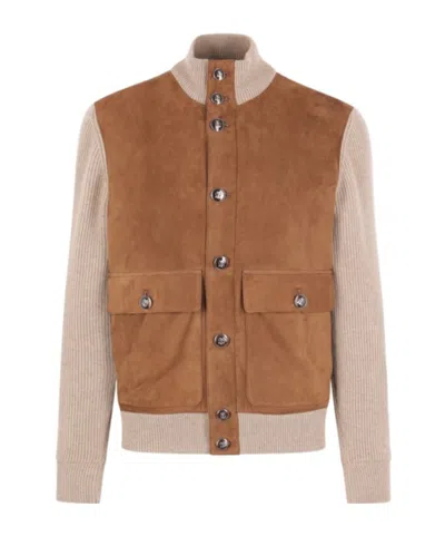 Brunello Cucinelli High-neck Buttoned Jacket In Brown