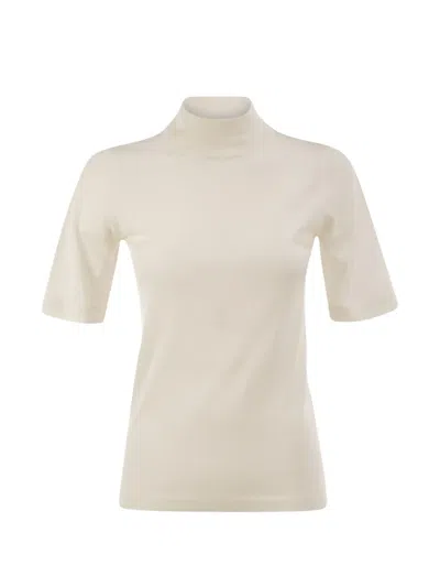 Brunello Cucinelli High-neck Elbow-length Cashmere Sweater In Neutral