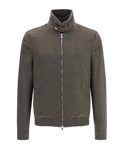 Brunello Cucinelli High-neck Long-sleeved Casual Jacket In Gray