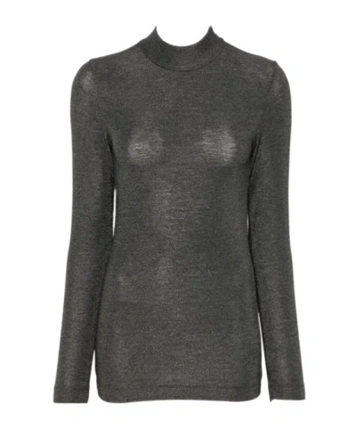 Brunello Cucinelli High-neck Metallic-effect Sweater In Black