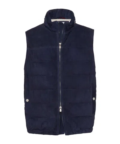 Brunello Cucinelli High-neck Padded Gilet In Blue