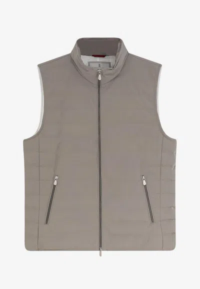 Brunello Cucinelli High-neck Padded Vest In Gray