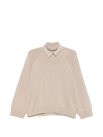 Brunello Cucinelli High-neck Raglan-sleeves Sweater In Neutral