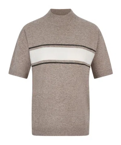 Brunello Cucinelli High-neck Short-sleeved Sweater In Brown
