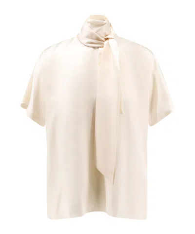 Brunello Cucinelli High-neck Silk Blouse In White