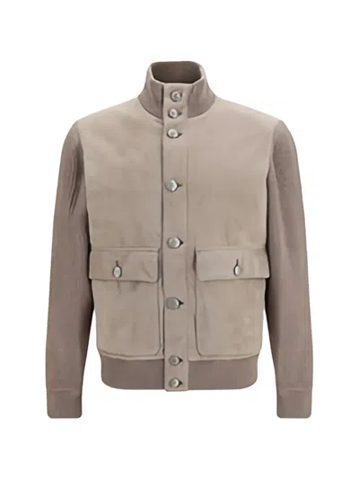 Brunello Cucinelli Beige Mock Collar Jacket In Neutral