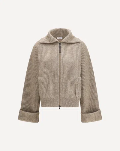 Brunello Cucinelli High-neck Sweater With Wide Sleeves In Brown