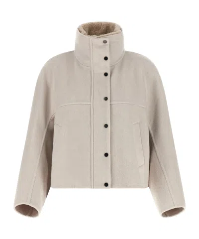 Brunello Cucinelli High-necked Long-sleeved Cotton Coat In Brown