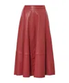 Brunello Cucinelli Natural Washed Leather Midi Circle Skirt In Red